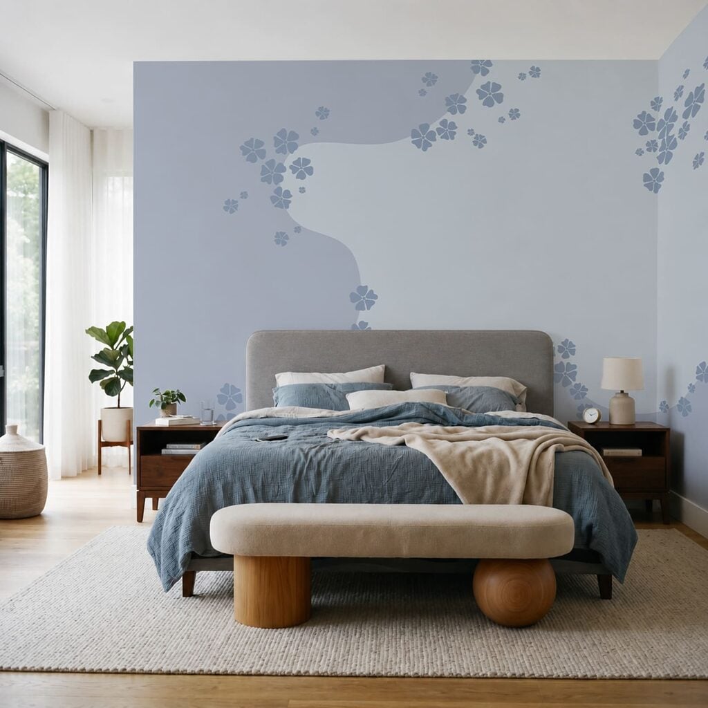 Fundo azul e branco com flores